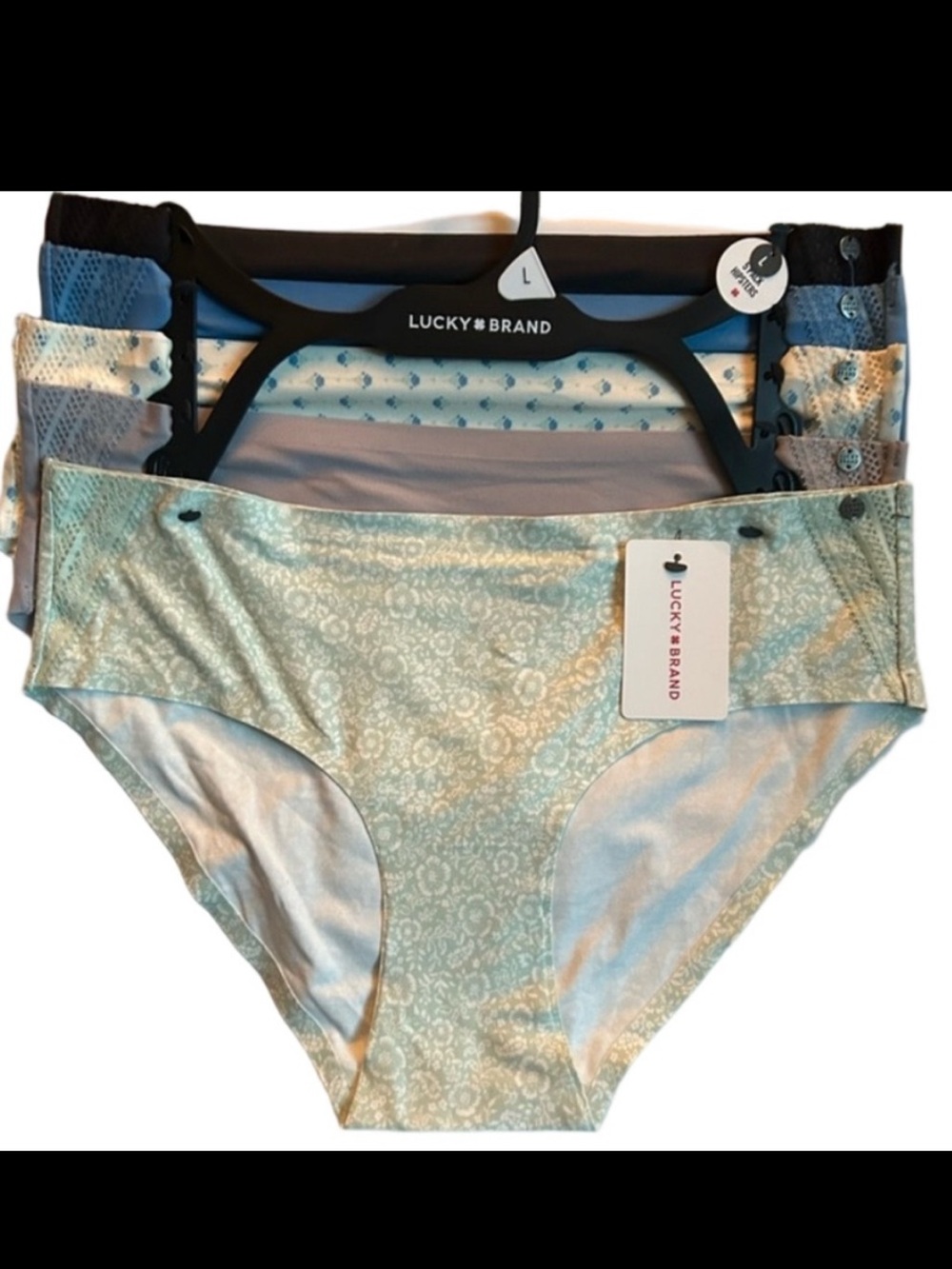 Lucky Brand 5 Women’s Underwear Hipster Blue Green White Large NWT